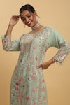 Buy_Aham-Vayam_Green Georgette Embroidered Floral Round Kurta Set _Online_at_Aza_Fashions