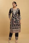 Aham-Vayam_Black Georgette Embroidered Floral Round Work Kurta Set _Online_at_Aza_Fashions