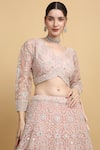 Aham-Vayam_Pink Net Embroidered Floral Leaf Neck Suhana Bridal Lehenga Set _at_Aza_Fashions