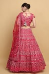 Shop_Aham-Vayam_Red Net Embroidered Floral Sweetheart Divyaswarna Bridal Lehenga Set _at_Aza_Fashions