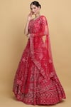 Aham-Vayam_Red Net Embroidered Floral Sweetheart Divyaswarna Bridal Lehenga Set _Online_at_Aza_Fashions