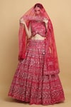 Buy_Aham-Vayam_Red Net Embroidered Floral Sweetheart Divyaswarna Bridal Lehenga Set _Online_at_Aza_Fashions