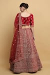 Shop_Aham-Vayam_Red Lehenga And Blouse Cotton Velvet Embroidered Floral Leaf Shaheen Bridal Set _at_Aza_Fashions