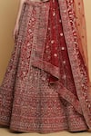 Aham-Vayam_Red Lehenga And Blouse Cotton Velvet Embroidered Floral Leaf Shaheen Bridal Set _Online_at_Aza_Fashions