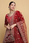 Shop_Aham-Vayam_Red Lehenga And Blouse Cotton Velvet Embroidered Floral Leaf Shaheen Bridal Set _Online_at_Aza_Fashions