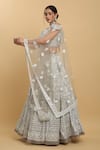 Shop_Aham-Vayam_Silver Net Embroidered Mirror Round Neck Chandra Kiran Lehenga Set _Online_at_Aza_Fashions