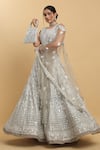 Aham-Vayam_Silver Net Embroidered Mirror Round Neck Chandra Kiran Lehenga Set _at_Aza_Fashions