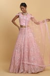 Buy_Aham-Vayam_Pink Net Embroidered Mirror Round Neck Eden Lehenga Set _at_Aza_Fashions