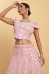 Buy_Aham-Vayam_Pink Net Embroidered Mirror Round Neck Eden Lehenga Set _Online_at_Aza_Fashions