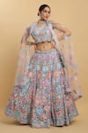 Buy_Aham-Vayam_Multi Color Net Embroidered Mirror Round Neck Bahaara Thread And Lehenga Set _at_Aza_Fashions