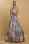 Buy_Aham-Vayam_Multi Color Net Embroidered Mirror V Neck Divyam Thread And Lehenga Set _Online_at_Aza_Fashions