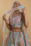 Aham-Vayam_Multi Color Net Embroidered Mirror V Neck Divyam Thread And Lehenga Set _at_Aza_Fashions