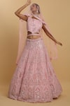 Shop_Aham-Vayam_Pink Net Embroidered Mirror Leaf Neck Drishti Lehenga Set _Online_at_Aza_Fashions