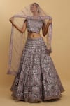 Shop_Aham-Vayam_Wine Net Embroidered Mirror Round Neck Gunaar Lehenga Set _Online_at_Aza_Fashions