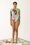 Buy_Tizzi_Multi Color Wonder Fabric Printed Abstract High Neck Halo Swimsuit  _at_Aza_Fashions