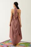 Shop_Tizzi_Pink Chiffon Satin Solid Furbelow Sarong  _at_Aza_Fashions