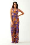 Buy_Tizzi_Multi Color Textured Crepe Printed Architectural Diamenti Jumpsuit  _at_Aza_Fashions