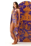 Tizzi_Multi Color Textured Crepe Printed Palace Open Furbelow Cover Up  _Online_at_Aza_Fashions