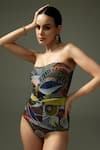 Tizzi_Multi Color Wonder Fabric Print Flora Aethaer Monokini With Belt  _Online_at_Aza_Fashions