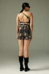 Shop_Tizzi_Multi Color Textured Crepe Lagoon Art Paper Bag Shorts With Belt _at_Aza_Fashions