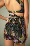 Buy_Tizzi_Multi Color Textured Crepe Lagoon Art Paper Bag Shorts With Belt _Online_at_Aza_Fashions