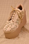 Shop_AROUND ALWAYS_Gold Zardozi Embroidered Cinnamon Sneaker Wedges _at_Aza_Fashions