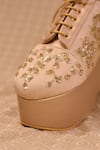 AROUND ALWAYS_Gold Zardozi Embroidered Cinnamon Sneaker Wedges _Online_at_Aza_Fashions