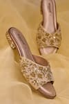 AROUND ALWAYS_Gold Zardozi Embroidered Olivia Flats _Online_at_Aza_Fashions