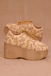 Buy_Around Always_Gold Zardozi Embroidered Sneaker Wedges _at_Aza_Fashions