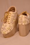 Shop_Around Always_Gold Zardozi Embroidered Sneaker Wedges _at_Aza_Fashions
