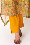 Kameez_Green Kurta And Pant- Cotton Handblock Print Floral Notched Summer Garden Set_Online_at_Aza_Fashions
