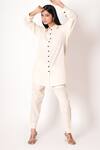 Buy_Kameez_Off White Cotton Slub Plain Collar Pearl Shirt Kurta And Pant Co-ord Set _at_Aza_Fashions