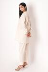 Shop_Kameez_Off White Cotton Slub Plain Collar Pearl Shirt Kurta And Pant Co-ord Set _at_Aza_Fashions