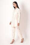 Kameez_Off White Cotton Slub Plain Collar Pearl Shirt Kurta And Pant Co-ord Set _Online_at_Aza_Fashions