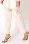 Buy_Kameez_Off White Cotton Slub Plain Collar Pearl Shirt Kurta And Pant Co-ord Set _Online_at_Aza_Fashions