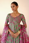 Baise Gaba_Green Anarkali And Pant Crepe Embroidered Floral V Neck Haana Set_at_Aza_Fashions