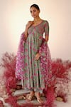 Buy_Baise Gaba_Green Anarkali And Pant Crepe Embroidered Floral V Neck Haana Set