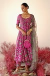 Buy_Baise Gaba_Magenta Anarkali And Pant Crepe Embroidered Floral V Neck Gulnaaz Set_at_Aza_Fashions