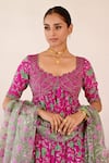 Baise Gaba_Magenta Anarkali And Pant Crepe Embroidered Floral V Neck Gulnaaz Set_at_Aza_Fashions