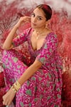 Baise Gaba_Magenta Crepe Embroidered Floral V Neck Gulnaaz Anarkali _Online_at_Aza_Fashions