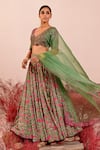 Buy_Baise Gaba_Green Lehenga And Blouse Crepe Embroidered Floral V Neck Liuora Set _Online_at_Aza_Fashions