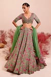 Shop_Baise Gaba_Green Lehenga And Blouse Crepe Embroidered Floral V Neck Liuora Set _Online_at_Aza_Fashions