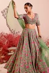 Baise Gaba_Green Lehenga And Blouse Crepe Embroidered Floral V Neck Liuora Set _at_Aza_Fashions