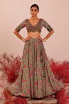 Buy_Baise Gaba_Green Crepe Embroidered Floral V Neck Farah Blouse _at_Aza_Fashions