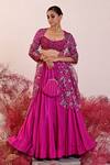 Buy_Baise Gaba_Magenta Lehenga And Blouse Crepe Embroidered Floral Sweetheart Sahiba Set _at_Aza_Fashions