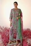 Buy_Baise Gaba_Green Kurta And Pant Crepe Embroidered Floral Notched Shabana Straight Set _at_Aza_Fashions