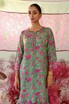 Shop_Baise Gaba_Green Kurta And Pant Crepe Embroidered Floral Notched Shabana Straight Set _Online_at_Aza_Fashions