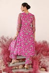 Shop_Baise Gaba_Magenta Kurta And Pant Crepe Embroidered Floral Blunt V Neck Leela A-line Set _at_Aza_Fashions