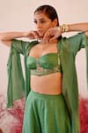 Shop_Baise Gaba_Green Satin Organza Embroidered Floral Sweetheart Sutra Blouse _at_Aza_Fashions