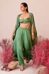 Shop_Baise Gaba_Green Crepe Embroidered Floral Sweetheart Ishrat Solid Cape Sharara Set 